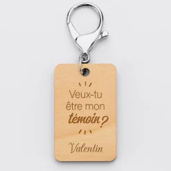 Porte clé EVG personnalisé gravé bois médaille rectangle 55x35 mm
