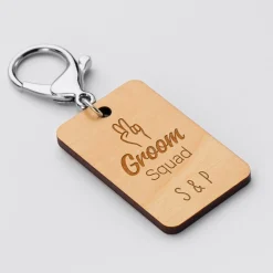 Porte clé EVG personnalisé gravé bois médaille rectangle 55x35 mm