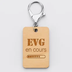 Porte clé EVG personnalisé gravé bois médaille rectangle 55x35 mm