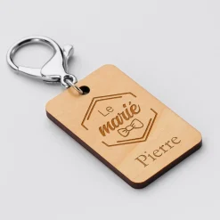 Porte clé EVG personnalisé gravé bois médaille rectangle 55x35 mm