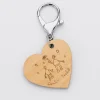 Porte clé personnalisé gravé bois médaille coeur 50x45 mm