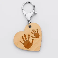Porte clé personnalisé gravé bois médaille coeur 50x45 mm