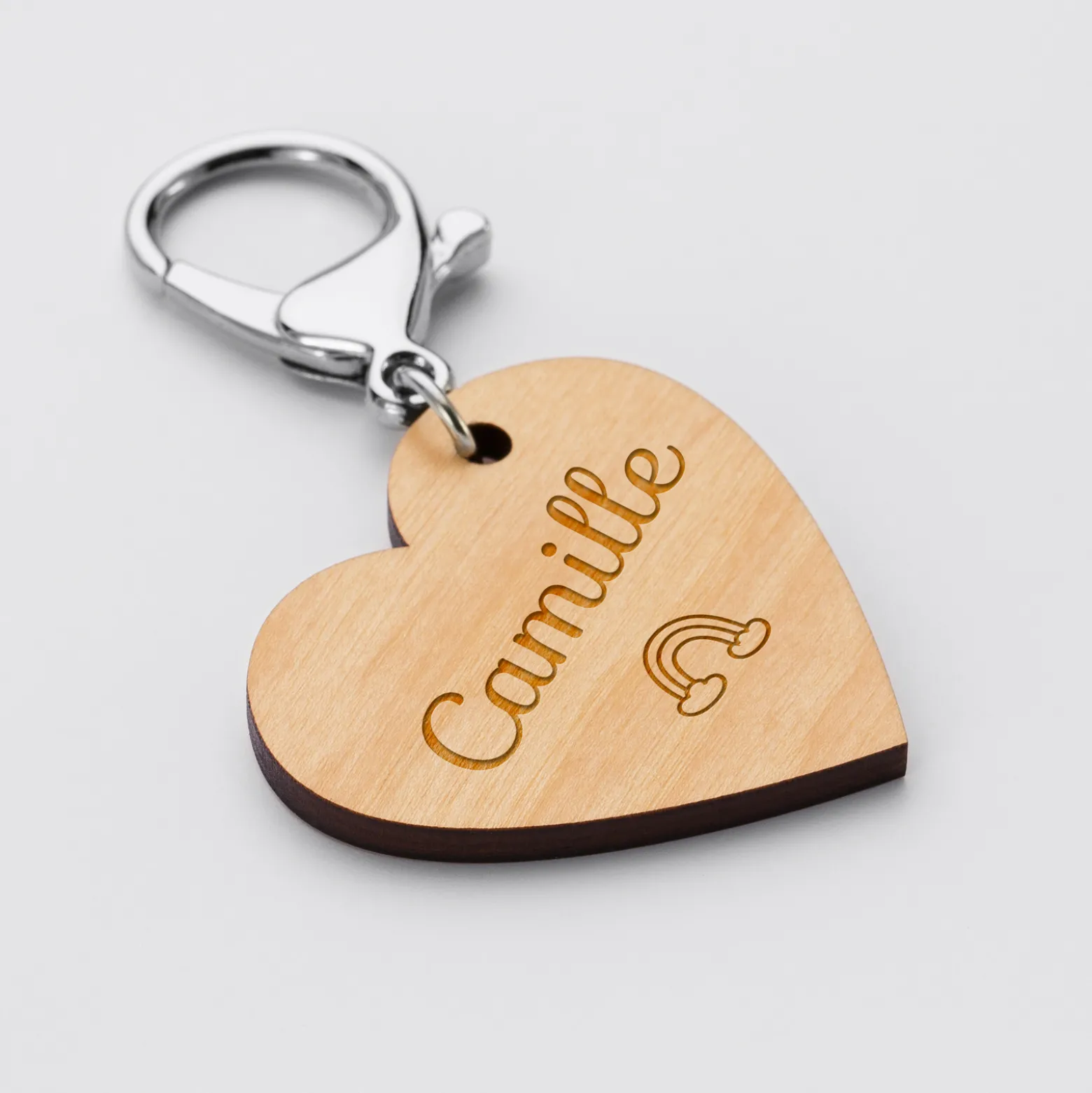 Porte clé personnalisé gravé bois médaille coeur 50x45 mm