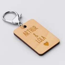 Porte clé personnalisé gravé bois médaille rectangle 55x35 mm
