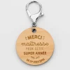 Porte clé personnalisé gravée bois médaille ronde 50 mm - Merci Maîtresse