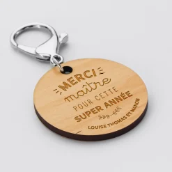Porte clé personnalisé gravée bois médaille ronde 50 mm