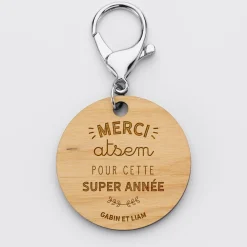 Porte clé personnalisé gravée bois médaille ronde 50 mm