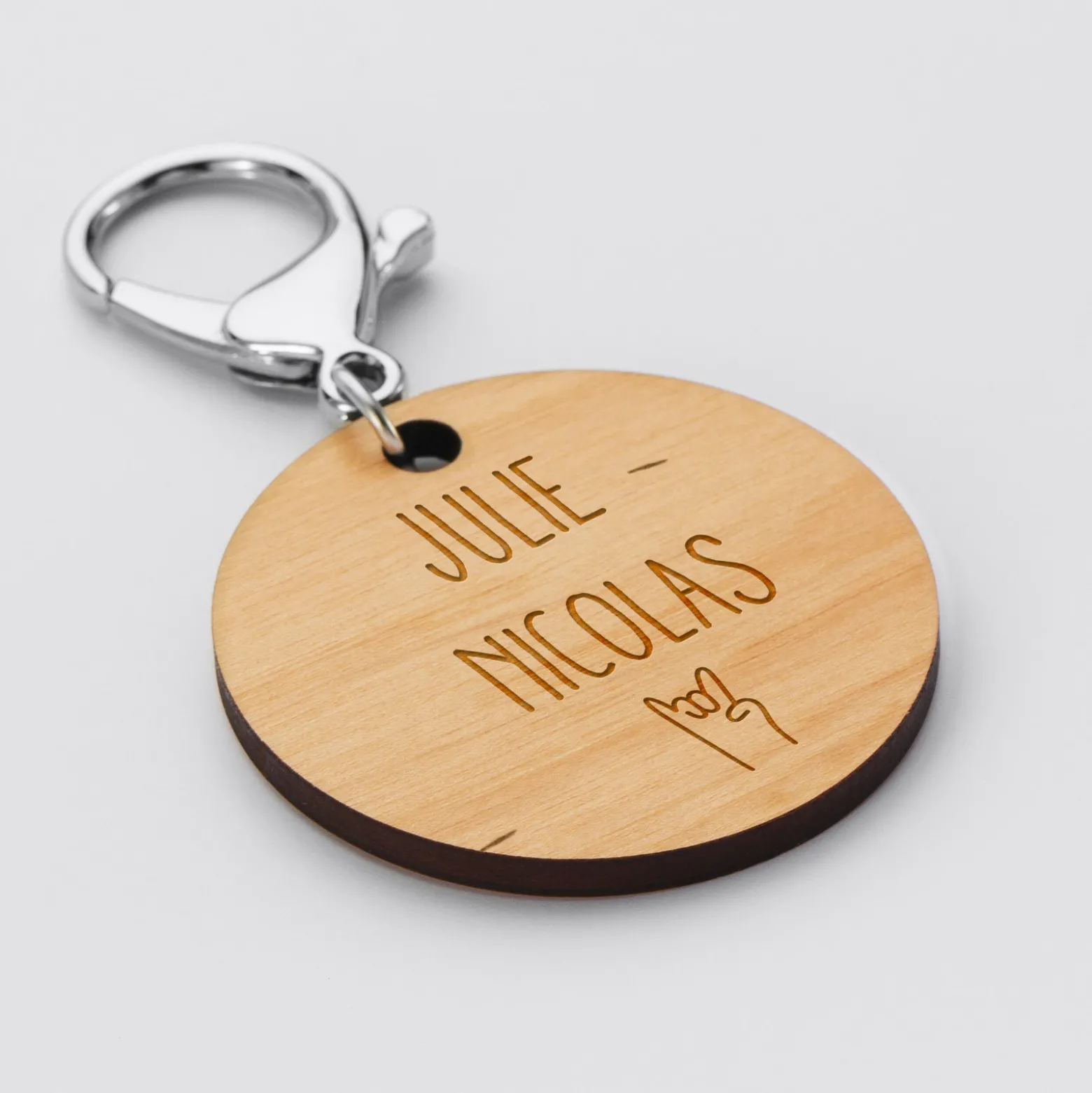 Porte clé personnalisé gravée bois médaille ronde 50 mm "Merci Maîtresse" - Nos petits imparfaits