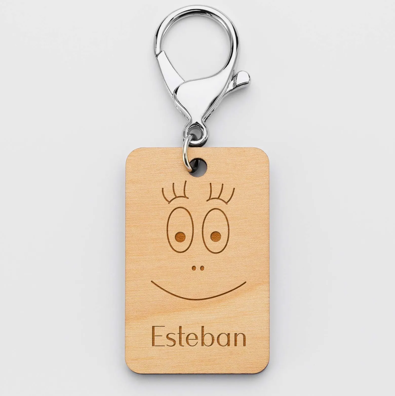 Porte clé personnalisé gravé bois médaille rectangle 55x35 mm - HappyBulle x Barbapapa