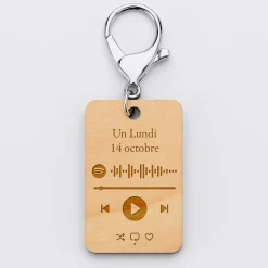 Porte clés Spotify personnalisé gravé bois rectangle 55x35 m