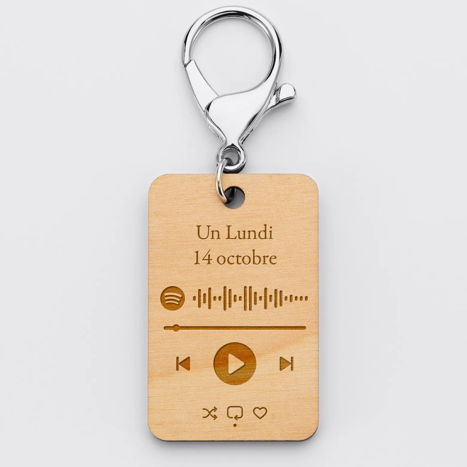 Porte clés Spotify personnalisé gravé bois rectangle 55x35 m