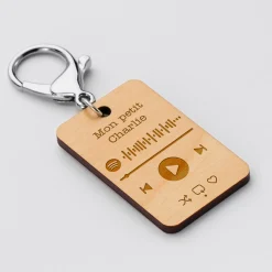 Porte clés Spotify personnalisé gravé bois rectangle 55x35 m
