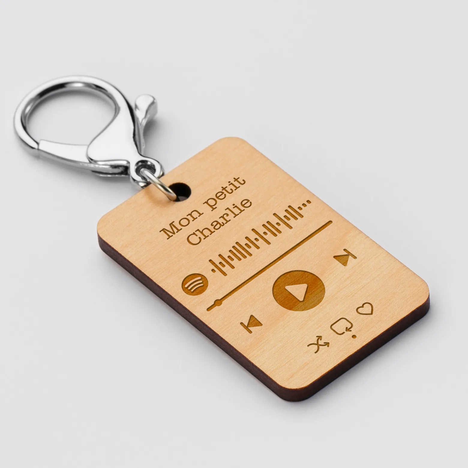 Porte clés Spotify personnalisé gravé bois rectangle 55x35 m