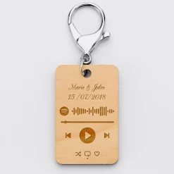 Porte clés Spotify personnalisé gravé bois rectangle 55x35 m