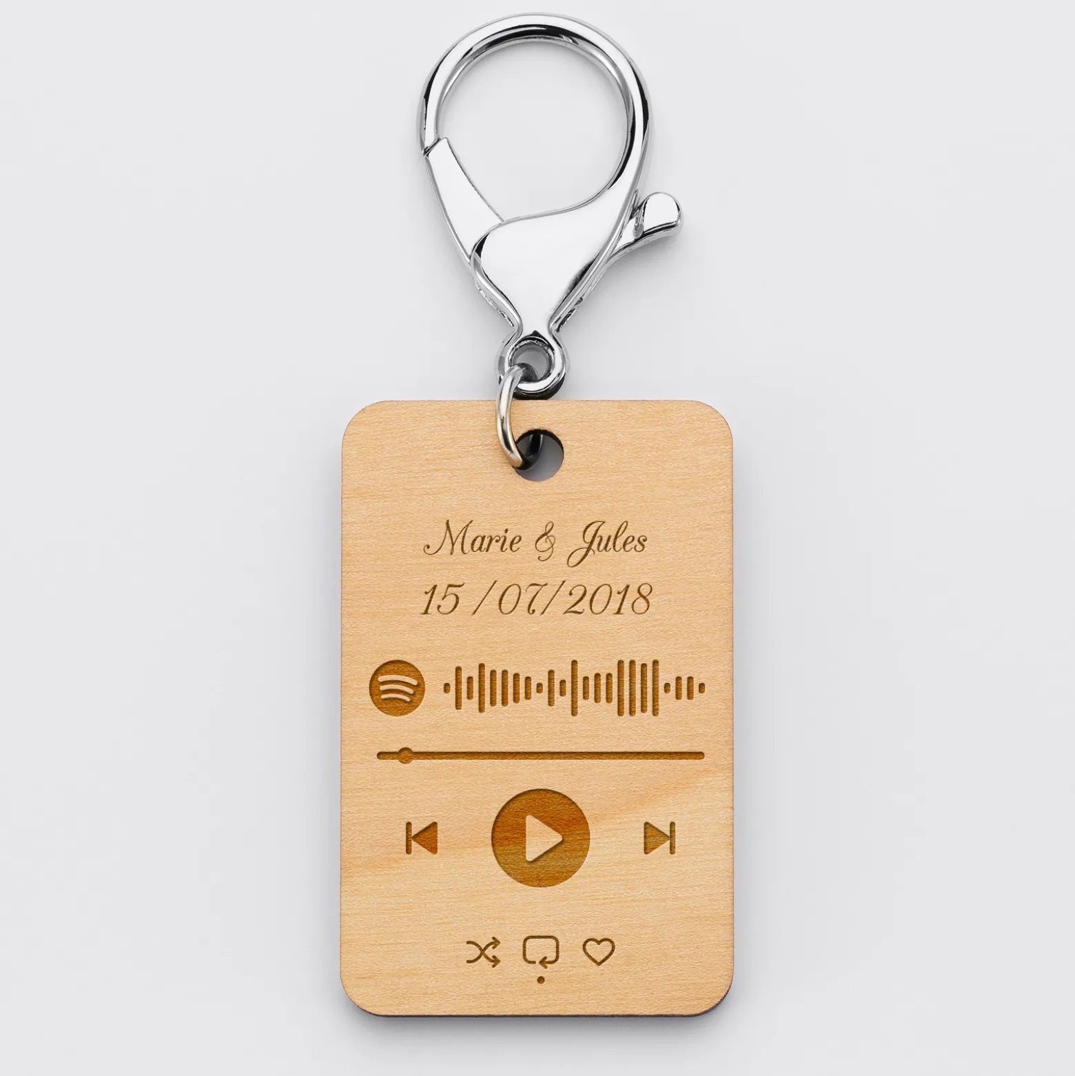 Porte clés Spotify personnalisé gravé bois rectangle 55x35 m
