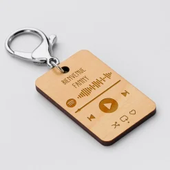 Porte clés Spotify personnalisé gravé bois rectangle 55x35 m