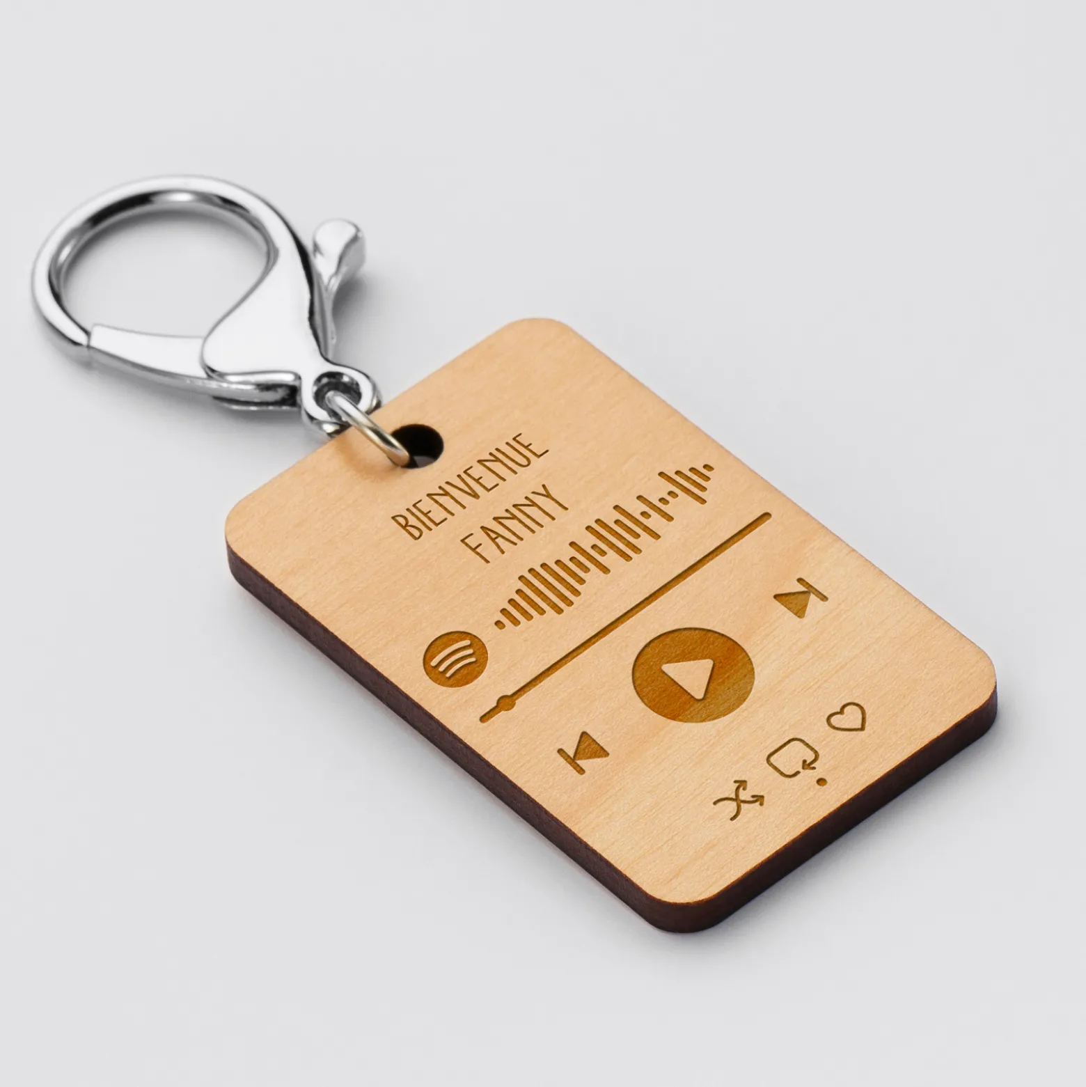 Porte clés Spotify personnalisé gravé bois rectangle 55x35 m