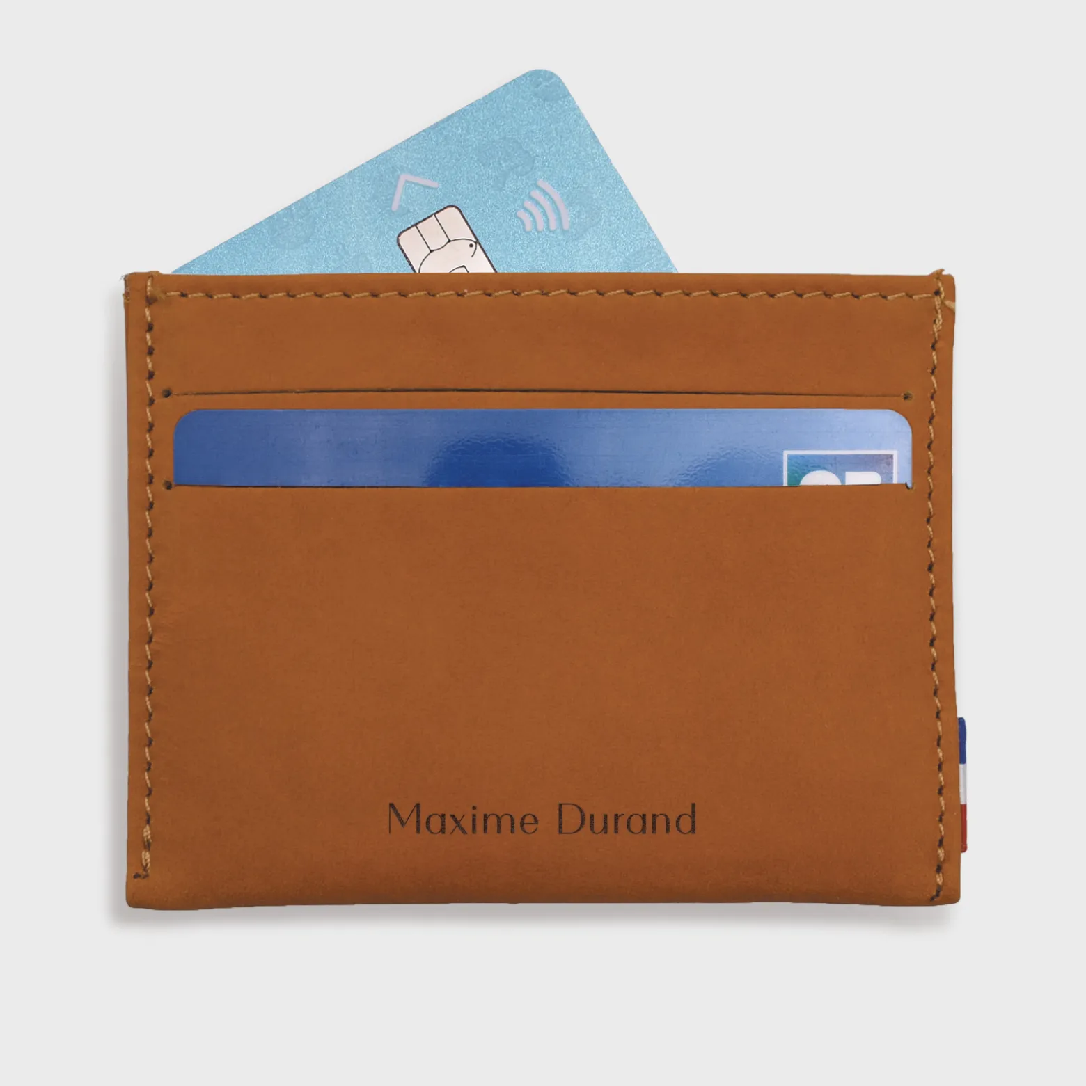 Porte-carte personnalisé cuir couleur Caramel 9,7x7,3cm