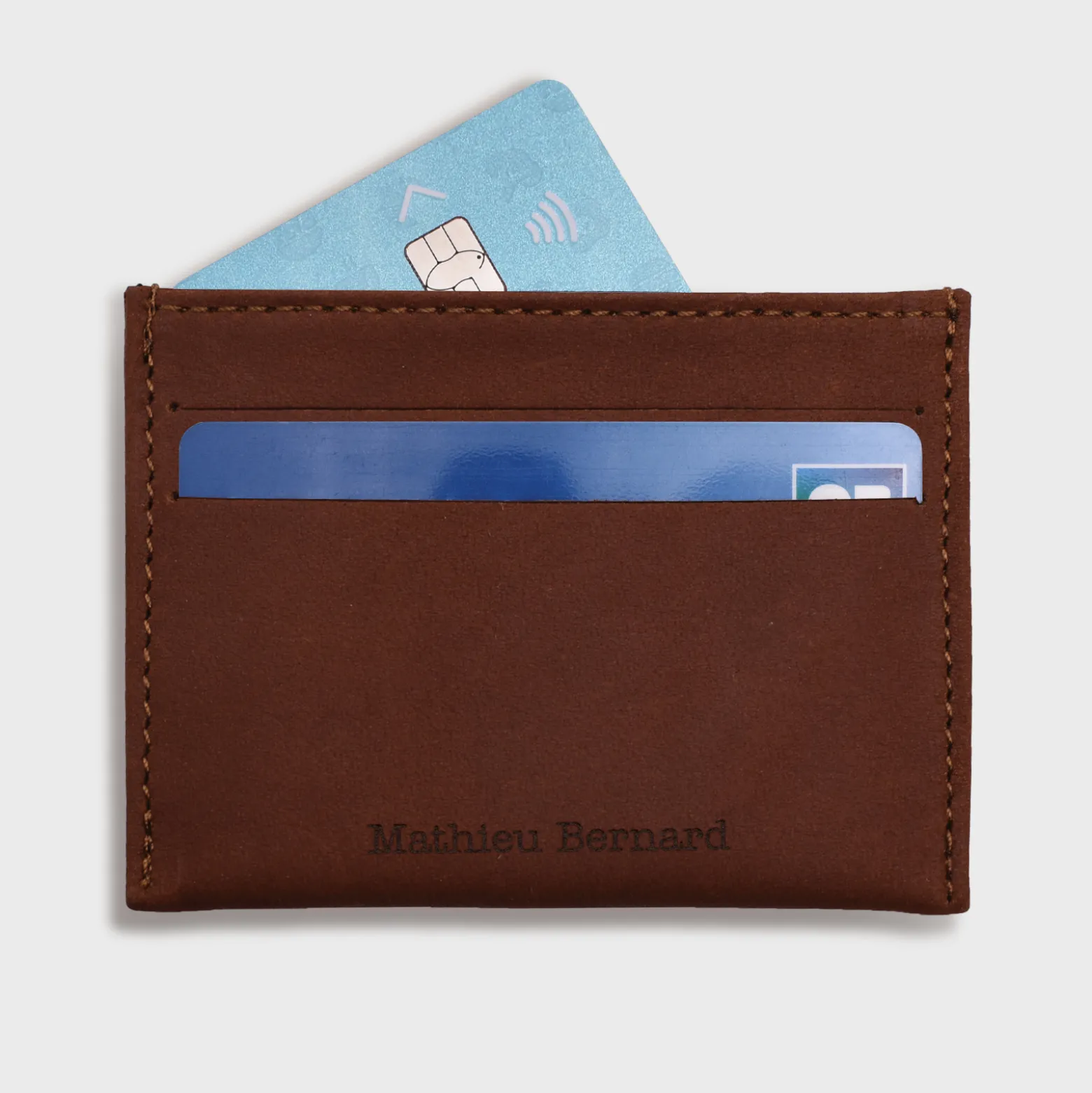 Porte-carte personnalisé cuir couleur fauve 9,7x7,3cm