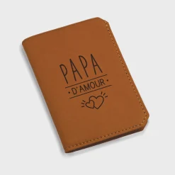 Porte-carte personnalisé double volets cuir couleur Caramel 6,8x9,8cm