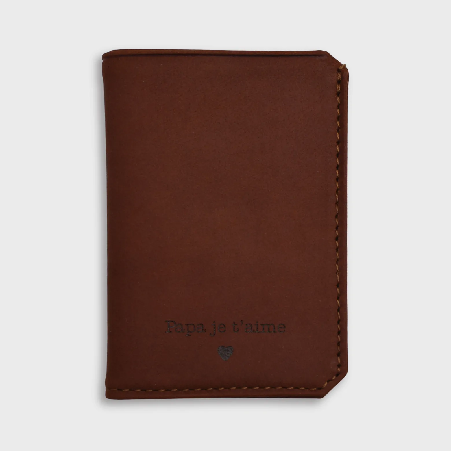 Porte-carte personnalisé double volets cuir couleur fauve 6,8x9,8cm