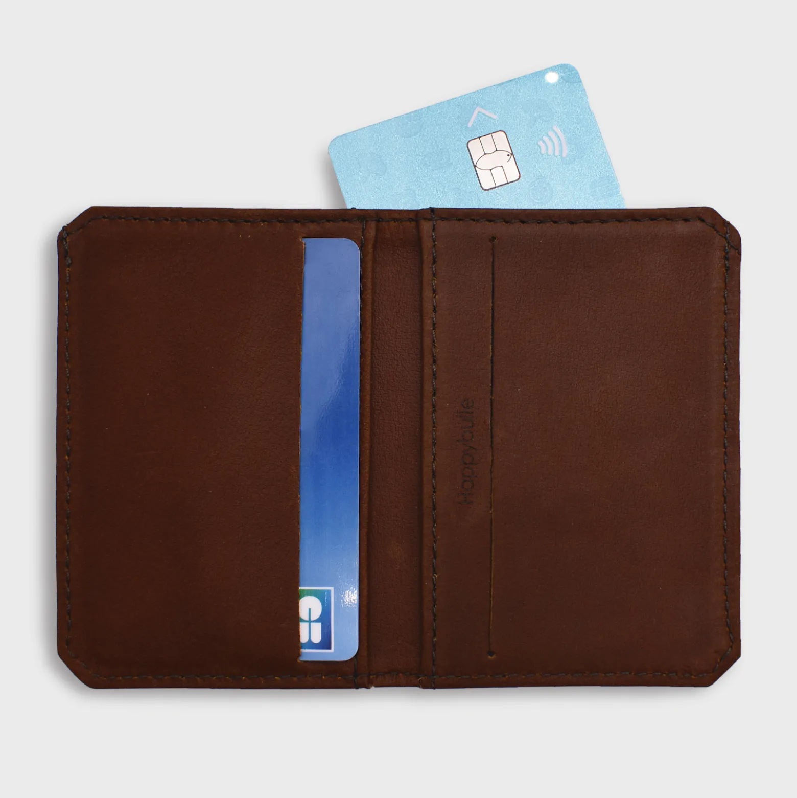 Porte-carte personnalisé double volets cuir couleur fauve 6,8x9,8cm