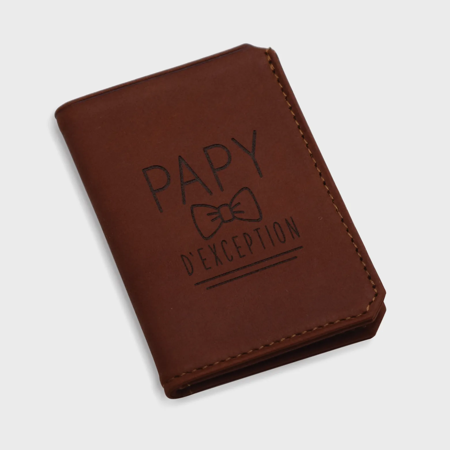 Porte-carte personnalisé double volets cuir couleur fauve 6,8x9,8cm