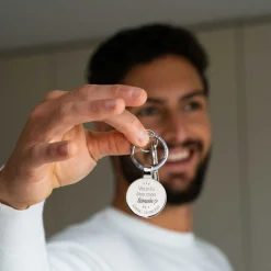 Porte-clés EVG personnalisé gravé acier rond 37 mm