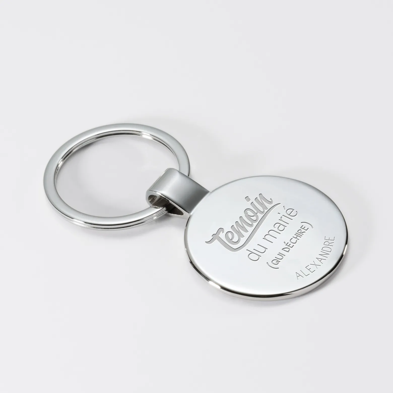 Porte-clés EVG personnalisé gravé acier rond 37 mm