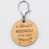 Porte-clés gravé bois médaille ronde 50 mm - Edition spéciale "Merci Nounou"