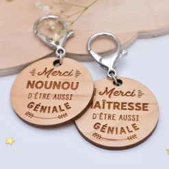 Porte-clés gravé bois médaille ronde 50 mm - Edition spéciale