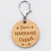 Porte-clés gravé bois médaille ronde 50 mm - Edition spéciale "Super Marraine"