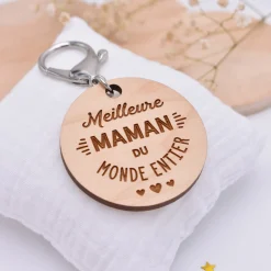Porte-clés gravé bois médaille ronde 50 mm - Edition spéciale