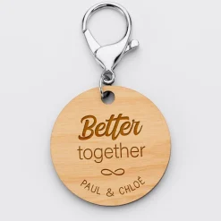 Porte-clés Marié personnalisé gravé bois médaille ronde 50 mm