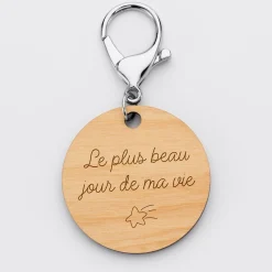 Porte-clés Marié personnalisé gravé bois médaille ronde 50 mm