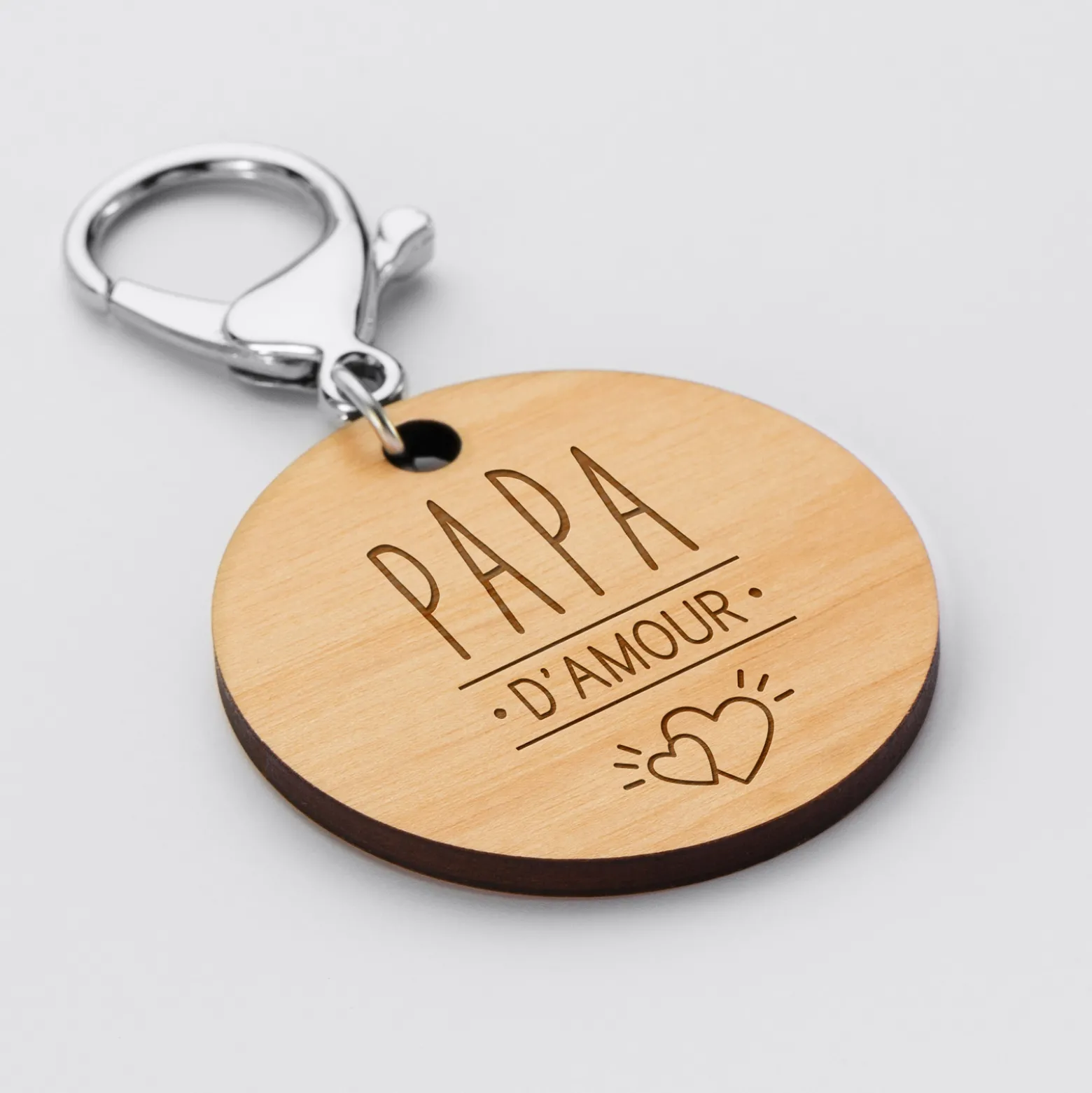 Porte-clés papa gravé bois médaille ronde 50 mm