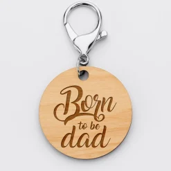 Porte-clés papa gravé bois médaille ronde 50 mm