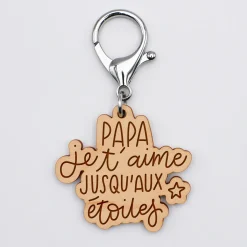Porte-clés papa gravé bois médaille 50x45 mm - Edition spéciale "Jusqu'aux étoiles"