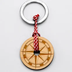Porte-clés personnalisé gravé bois médaille ronde 40 mm - édition spéciale "boussole"