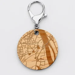 Porte-clés personnalisé gravé bois médaille ronde 50 mm