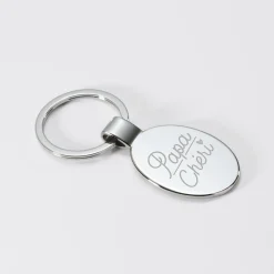 Porte-clés personnalisé gravé acier ovale 30x41 mm