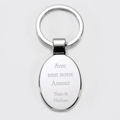 Porte-clés personnalisé gravé acier ovale 30x41 mm