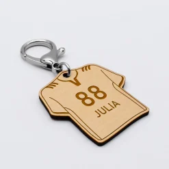 Porte-clés personnalisé gravé bois Maillot de multisport 50x50 mm