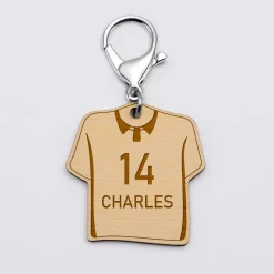 Porte-clés personnalisé gravé bois Maillot de multisport 50x50 mm