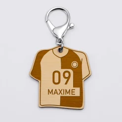 Porte-clés personnalisé gravé bois Maillot de football 50x50 mm