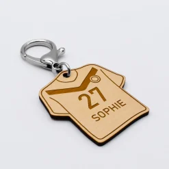 Porte-clés personnalisé gravé bois Maillot de football 50x50 mm