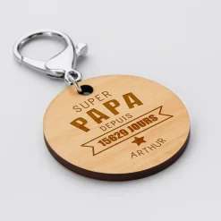 Porte-clés personnalisé gravé bois médaille ronde 50 mm -