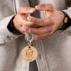 Porte-clés personnalisé gravé bois médaille ronde 50 mm -