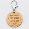 Porte-clés personnalisé gravé bois médaille 50 mm "Je t'aime depuis..."