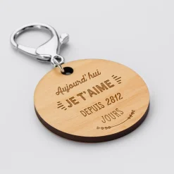 Porte-clés personnalisé gravé bois médaille 50 mm